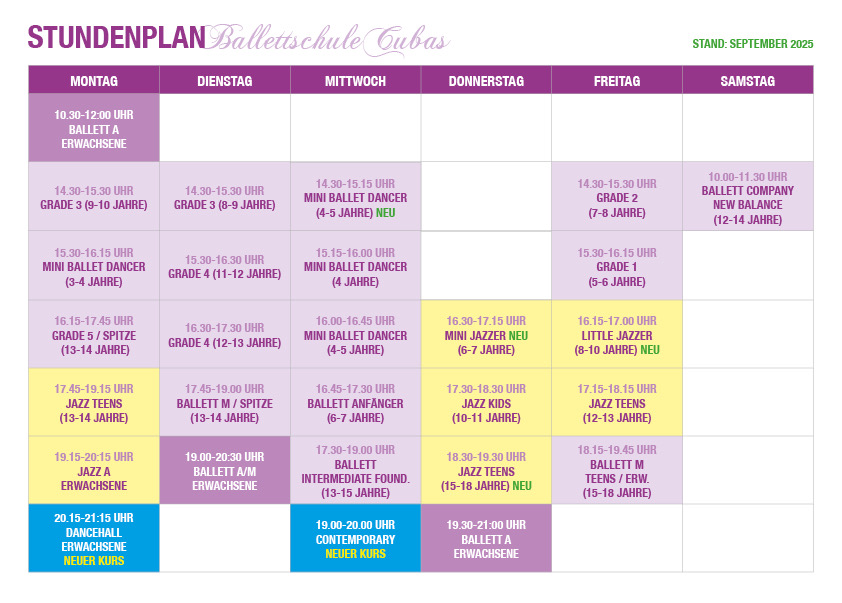 Neuer Stundenplan nach den Sommerferien